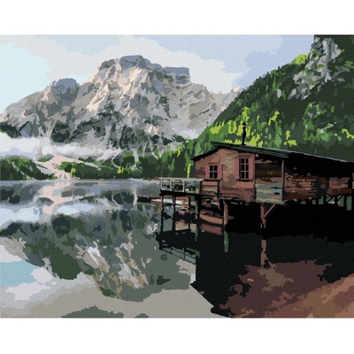 Zuty Malování podle čísel JEZERO S CHATOU A LODĚMI ITÁLIE
