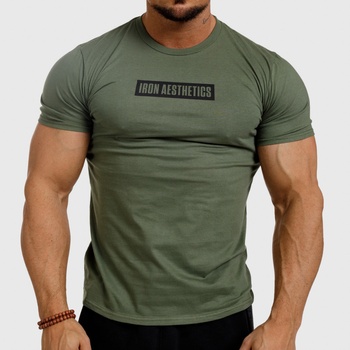 Iron Aesthetics pánske Fitness tričko Boxed vojenské zelené