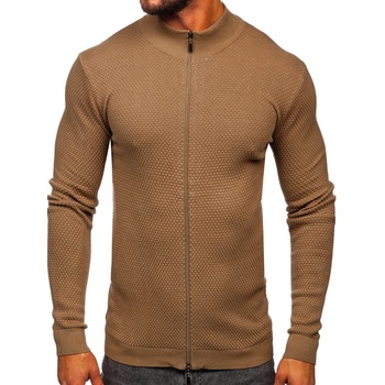Bolf pánsky bavlnený sveter so zapínaním na zips W6-18089 ťavej srst