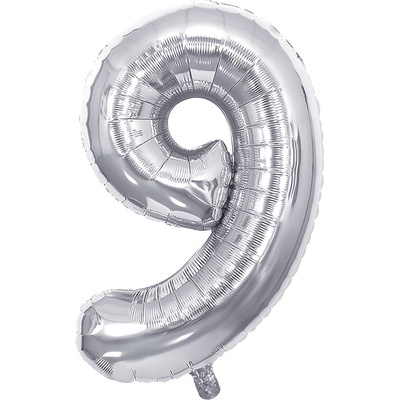 JUNIOR Balón narodeninový 76 cm číslo 9 strieborný