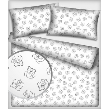 Bavlnená látka 235 vzor medveď, farba biela, metráž 160 cm