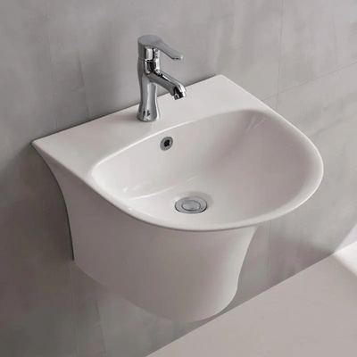 Inter Ceramic Мивка за баня ICC 4746MW, стенен монтаж, с отвор за смесител и преливник, порцелан, бял мат, 48x46x37см (4746MW)