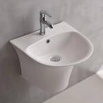 Inter Ceramic Мивка за баня ICC 4746MW, Inter Ceramic, с полуконзола, стенен монтаж, с отвор за смесител и преливник, порцелан, бял мат, 48x46x37см (4746MW)