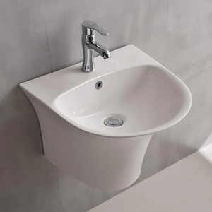 Inter Ceramic Мивка за баня ICC 4746MW, Inter Ceramic, с полуконзола, стенен монтаж, с отвор за смесител и преливник, порцелан, бял мат, 48x46x37см (4746MW)