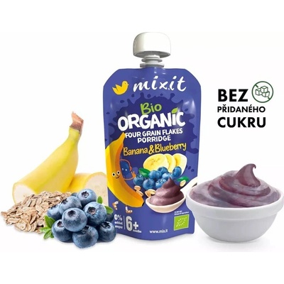 Mixit BIO kapsička Čtyřzrnná vločková kaše Banán a Borůvka 110 g – Hledejceny.cz