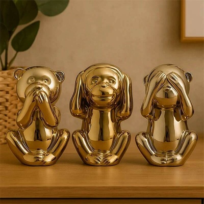 Pokladnička keramická Opica zlatá - 3 vzory mix: 15 x 10 x 8 cm - cena je za 1 kus !!!