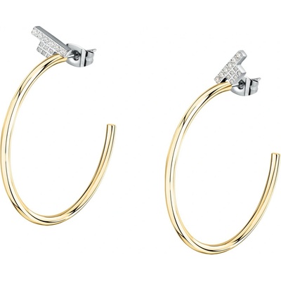 Trussardi Pozlátené kruhové náušnice so zirkónmi T-Logo TJAXC31