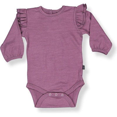 Little Flock of Horrors Detské merino body dlhý rukáv s volánikmi LFOH Plum