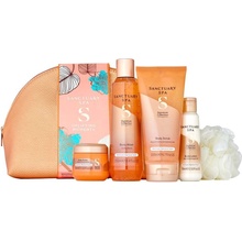 Sanctuary Spa Signature osvěžující sprchový gel 250 ml + gelový peeling s vyhlazujícím efektem 200 ml + vyživující tělové máslo 75 ml + hydratační tělové mléko s aloe vera 75 ml + masážní a mycí houba