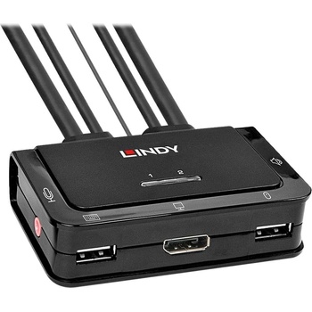 Lindy LINDY 2 портов DisplayPort 1.2, USB 2.0 KVM суич с Audio (42344)