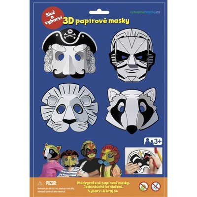 SMT Creatoys Maska škraboška 3D papírová 4ks pirát superhrdina lev mýval v sáčku 22x32 5x2cm