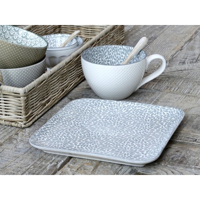 Chic Antique Šedý porcelánový hranatý talíř s ornamenty Arés Grey 20 x 20 x 2cm