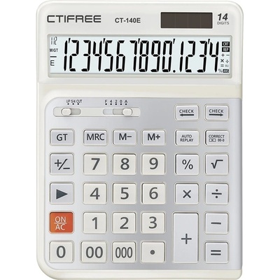 CTIFREE CT-140E бял ергономичен калкулатор, 145x198mm, 14 цифри, двойно захранване, 2 години гаранция (CT-140E)