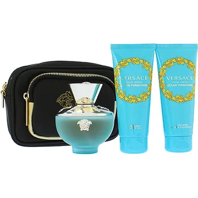 Versace Dylan Turquoise подаръчен комплект Woman Eau de Toilette 100 ml + душ гел 100 ml + мляко за тяло 100 ml + козметична чанта