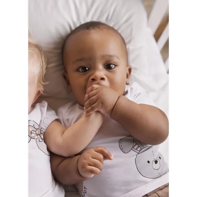 Mayoral Комплект къс панталон мъфин и бяла тениска с мече и зайче за новородено момче Майорал