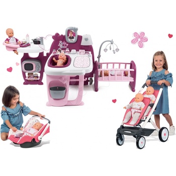 Smoby Set domček pre bábiku Baby Nurse Doll's Play Center+kočík Trio Pastel Maxi Cosi & Quinny+autosedačka SM220327-7