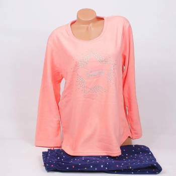 Image 1 of Макси поларена пижама в коралово и тъмносиньо