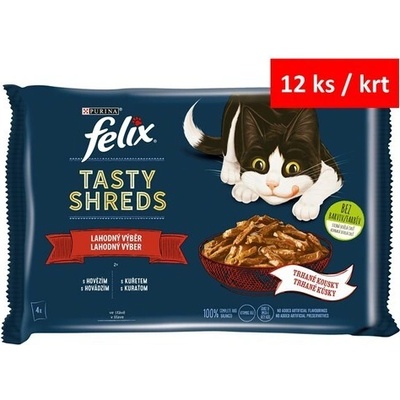 Felix Tasty Shreds hovězí a kuře ve šťávě 4 x 80 g