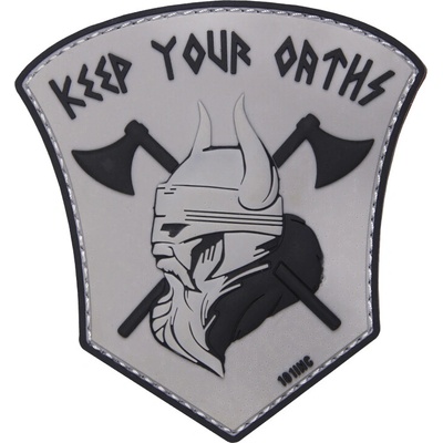 Gumová nášivka 101 Inc nápis Keep Your Oaths Viking - šedá
