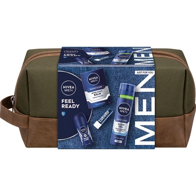 Nivea Men balzám po holení 100 ml + gel na holení 200 ml + kuličkový antiperspirant 50 ml + balzám na rty 4,8 g + kosmetická taška dárková sada