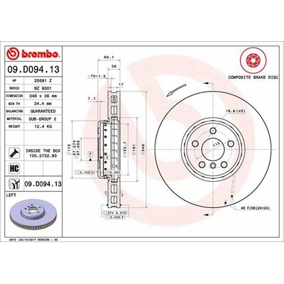 BREMBO brzdový kotúč 09.D094.13, súprava 2 ks