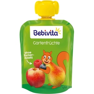 Bebivita Плодова закуска Bebivita - Пауч с градински плодове с желязо, 12 м+, 90 g - baby