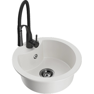 Mexen Diego гранитна мивка с 1 камера с кухненски смесител Aster, бял - 6512-20-73450-70-B (6512-20-73450-70-B)