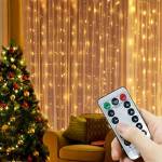 200 led Завеса с дистанционно 8 режима usb захранване 2 х 3 м. , топло бяло