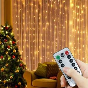  200 led Завеса с дистанционно 8 режима usb захранване 2 х 3 м. , топло бяло