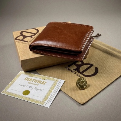Tvůj monogram to je originál! Pánská kožená peněženka ROYAL LEATHER na šířku s monogramem Pravá kůže ražba monogram u A Okrasně Monotype Cors.