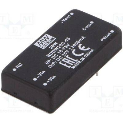 MEAN WELL RDDW20G-05 Měnič: DC/DC; 20W; Uvst: 18÷75VDC; Uvýst: 5VDC; Uvýst2: -5VDC; DIP