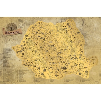 nástěnná mapa Rumunsko stírací zlatá