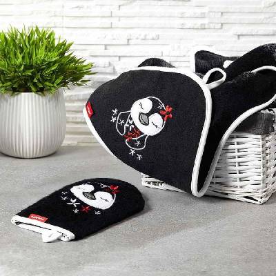 BabyOno Bambusová osuška s kapucňou Pinguin 85x85cm čierna