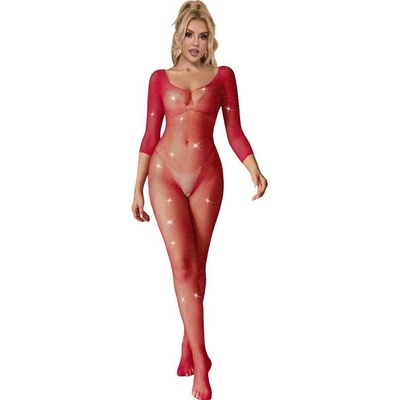 Subblime - 952419 fishnet bodystocking with diamonds long sleeve red