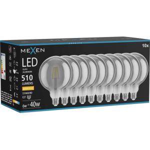 Mexen Vintis 10x LED нажежаема лампа с нажежаема нишка E27, G125, 6W, Топла - 2700K, 510 lm, (L158-E27-0627-70x10)