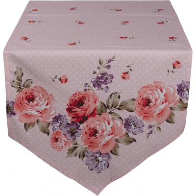 Clayre & Eef Růžový bavlna běhoun s růžemi Dotty Rose 50x160 cm