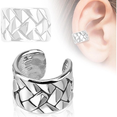 Šperky eshop falešný piercing do ucha kroužek s pleteným vzorem rhodiovaný S64.23