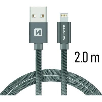 Nabíjací kábel a synchronizačný Swissten textile 0.2m / 1.2m / 2.0m šedý Dĺžka: 2m