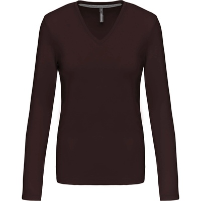 Kariban v-neck k382 / Дамска тениска с дълъг ръкав - шоколадов l (20k38214003)