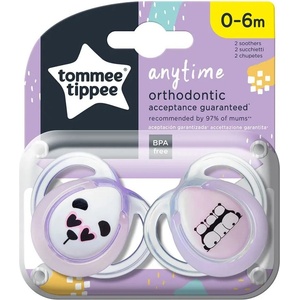 Tommee Tippee Ортодонтични залъгалки Tommee Tippee - Any Time, 0-6 m, 2 броя, Лилави панди (TT.0082.003)