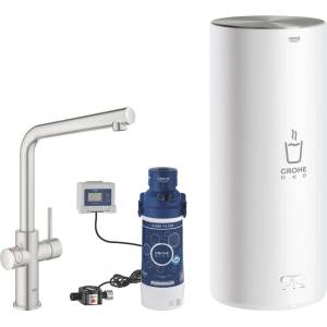 GROHE Кухненски смесител Grohe Red Duo, матиран хром, Supersteel, L-образен чучур и бойлер L-размер (30325DC1)