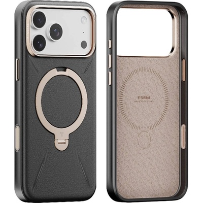 TORRAS Кожен кейс с MagSafe и вградена поставка за iPhone 17 Pro Max - Torras QPRO Leather Series (черен) (KF2355915)