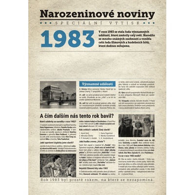 Narozeninové noviny 1983 s vlastním textem a fotografií S textem
