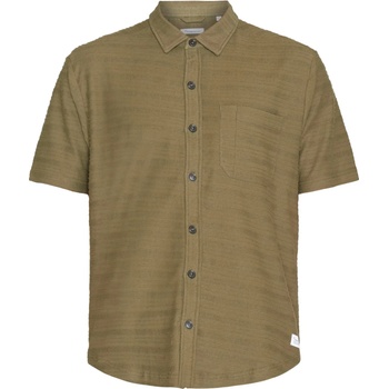 KnowledgeCotton Apparel Мъжка риза с копчета Knowledgecotton apparel Loose S/S Solid Striped Jersey Shirt - Burned Olive (033-2677-0111)