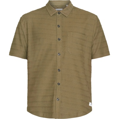 KnowledgeCotton Apparel Мъжка риза с копчета Knowledgecotton apparel Loose S/S Solid Striped Jersey Shirt - Burned Olive (033-2677-0111)