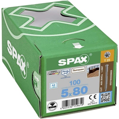 SPAX R 88192 Zylinderkopf T-STAR 0537000500803 skrutka do dreva 5 mm 80 mm T-STAR plus nerezová ocel A2 100 ks