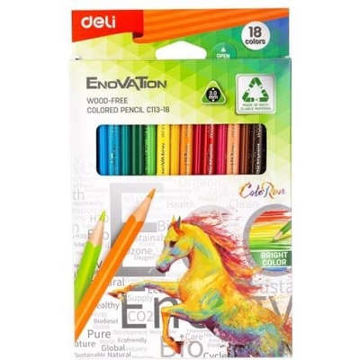 Цветни моливи 18цв. Deli Enovation 113-18 триъгълно тяло