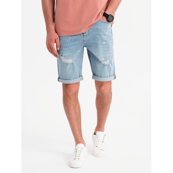Ombre Clothing Мъжки дънкови шорти с разкъсани крачоли - светло синьо Ombre Clothing | Sin | МЪЖЕ | S