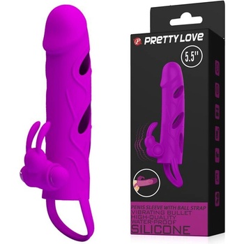 Pretty Love - PENISOVÝ RUKAVEC s guľôčkovým remienkom vibrácie PURPLE