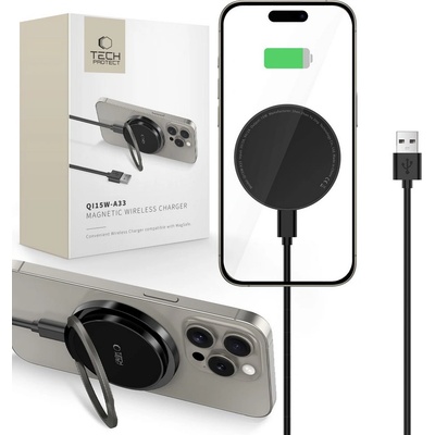 Tech-Protect Безжично зарядно 15W с MagSafe и Qi отTech-Protect QI15W-A33 - Черно (5906302308347)